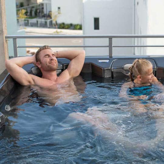 relaxing in a hot tub